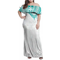 Personalised New Zealand Aotearoa Family Matching Off Shoulder Maxi Dress and Hawaiian Shirt Nurse Tribal Teal Version