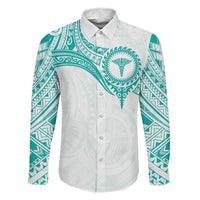 Personalised New Zealand Aotearoa Family Matching Tank Maxi Dress and Hawaiian Shirt Nurse Tribal Teal Version LT05 Dad's Shirt - Long Sleeve Teal - Polynesian Pride