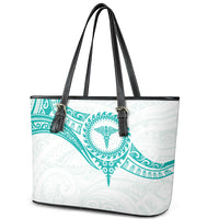 New Zealand Aotearoa Leather Tote Bag Nurse Tribal Teal Version