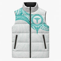 Personalised New Zealand Aotearoa Sleeveless Puffer Jacket Nurse Tribal Teal Version LT05 Unisex Teal - Polynesian Pride