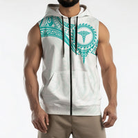 Personalised New Zealand Aotearoa Sleeveless Zip Hoodie Nurse Tribal Teal Version
