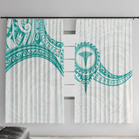 New Zealand Aotearoa Window Curtain Nurse Tribal Teal Version LT05 With Hooks Teal - Polynesian Pride