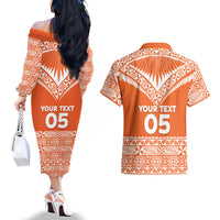 Personalised Tonga Tailulu College Couples Matching Off The Shoulder Long Sleeve Dress and Hawaiian Shirt Tongan Kupesi Pattern