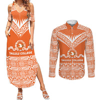 Personalised Tonga Tailulu College Couples Matching Summer Maxi Dress and Long Sleeve Button Shirt Tongan Kupesi Pattern