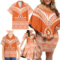 Personalised Tonga Tailulu College Family Matching Off Shoulder Short Dress and Hawaiian Shirt Tongan Kupesi Pattern