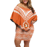 Personalised Tonga Tailulu College Family Matching Off Shoulder Short Dress and Hawaiian Shirt Tongan Kupesi Pattern