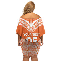 Personalised Tonga Tailulu College Family Matching Off Shoulder Short Dress and Hawaiian Shirt Tongan Kupesi Pattern