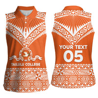 Personalised Tonga Tailulu College Women Sleeveless Polo Shirt Tongan Kupesi Pattern
