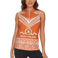Personalised Tonga Tailulu College Women Sleeveless Polo Shirt Tongan Kupesi Pattern