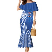 Personalised Hawaii 808 Family Matching Mermaid Dress and Hawaiian Shirt Unique Style LT05 Mom's Dress Blue - Polynesian Pride