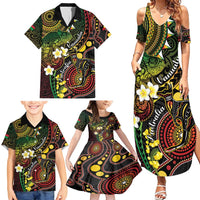 Vanuatu And Australia Aboriginal Family Matching Summer Maxi Dress and Hawaiian Shirt Iguana And Kangaroo Together