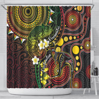 Vanuatu And Australia Aboriginal Shower Curtain Iguana And Kangaroo Together