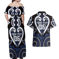 Custom Aotearoa Ngati Tuwharetoa Couples Matching Off Shoulder Maxi Dress and Hawaiian Shirt Maori Tribal Pattern