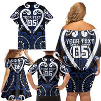 Custom Aotearoa Ngati Tuwharetoa Family Matching Off Shoulder Short Dress and Hawaiian Shirt Maori Tribal Pattern