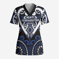 Custom Aotearoa Ngati Tuwharetoa Scrub Top Maori Tribal Pattern LT05 Adult Navy - Polynesian Pride