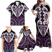 Custom Aotearoa Rangitane Family Matching Off Shoulder Maxi Dress and Hawaiian Shirt Maori Tribal Pattern