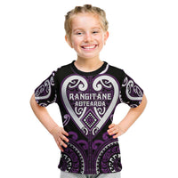 Custom Aotearoa Rangitane Kid T Shirt Maori Tribal Pattern LT05 Purple - Polynesian Pride