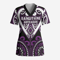 Custom Aotearoa Rangitane Scrub Top Maori Tribal Pattern LT05 Adult Purple - Polynesian Pride