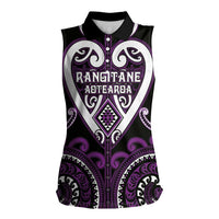 Custom Aotearoa Rangitane Women Sleeveless Polo Shirt Maori Tribal Pattern LT05 Female Purple - Polynesian Pride