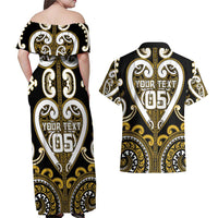 Custom Aotearoa Taranaki Couples Matching Off Shoulder Maxi Dress and Hawaiian Shirt Maori Tribal Pattern