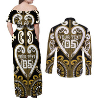 Custom Aotearoa Taranaki Couples Matching Off Shoulder Maxi Dress and Long Sleeve Button Shirt Maori Tribal Pattern