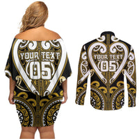 Custom Aotearoa Taranaki Couples Matching Off Shoulder Short Dress and Long Sleeve Button Shirt Maori Tribal Pattern