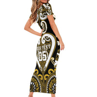 Custom Aotearoa Taranaki Family Matching Short Sleeve Bodycon Dress and Hawaiian Shirt Maori Tribal Pattern