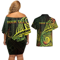 Personalised Fiji Lovoni Day Couples Matching Off Shoulder Short Dress and Hawaiian Shirt 154th Years