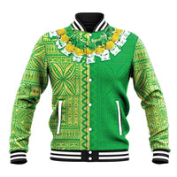 Fiji Lovoni Baseball Jacket Fijian Tapa Salusalu Green Glitter LT05 Unisex Green - Polynesian Pride