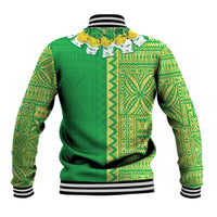 Fiji Lovoni Baseball Jacket Fijian Tapa Salusalu Green Glitter LT05 - Polynesian Pride