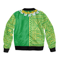 Fiji Lovoni Bomber Jacket Fijian Tapa Salusalu Green Glitter
