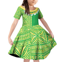 Fiji Lovoni Family Matching Off Shoulder Short Dress and Hawaiian Shirt Fijian Tapa Salusalu Green Glitter