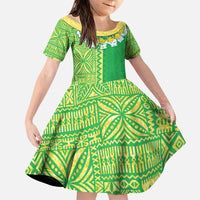 Fiji Lovoni Family Matching Puletasi and Hawaiian Shirt Fijian Tapa Salusalu Green Glitter