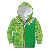 Fiji Lovoni Kid Hoodie Fijian Tapa Salusalu Green Glitter