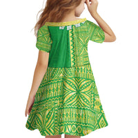 Fiji Lovoni Kid Short Sleeve Dress Fijian Tapa Salusalu Green Glitter