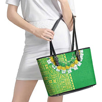Fiji Lovoni Leather Tote Bag Fijian Tapa Salusalu Green Glitter