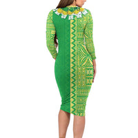Fiji Lovoni Long Sleeve Bodycon Dress Fijian Tapa Salusalu Green Glitter