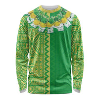 Fiji Lovoni Long Sleeve Shirt Fijian Tapa Salusalu Green Glitter