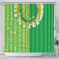 Fiji Lovoni Shower Curtain Fijian Tapa Salusalu Green Glitter