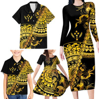 Kosrae Liberation Day Family Matching Long Sleeve Bodycon Dress and Hawaiian Shirt Polynesian Floral Tattoo - Polynesian Pride