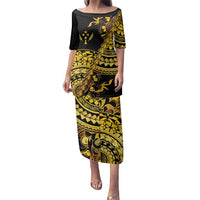 Kosrae Liberation Day Family Matching Puletasi and Hawaiian Shirt Polynesian Floral Tattoo - Polynesian Pride