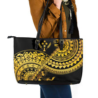 Kosrae Liberation Day Leather Tote Bag Polynesian Floral Tattoo - Polynesian Pride