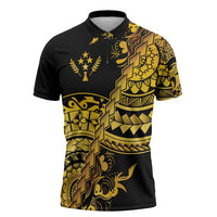 Kosrae Liberation Day Zipper Polo Shirt Polynesian Floral Tattoo LT05 Gold - Polynesian Pride