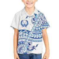 Pohnpei Liberation Day Family Matching Off The Shoulder Long Sleeve Dress and Hawaiian Shirt Polynesian Floral Tattoo - Polynesian Pride