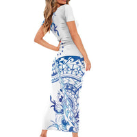 Pohnpei Liberation Day Short Sleeve Bodycon Dress Polynesian Floral Tattoo - Polynesian Pride