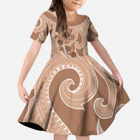 Hawaii Brown Hibiscus Pikake Lei Family Matching Long Sleeve Bodycon Dress and Hawaiian Shirt - Polynesian Pride