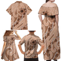 Hawaii Brown Hibiscus Pikake Lei Family Matching Off Shoulder Maxi Dress and Hawaiian Shirt - Polynesian Pride