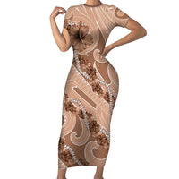 Hawaii Brown Hibiscus Pikake Lei Family Matching Short Sleeve Bodycon Dress and Hawaiian Shirt - Polynesian Pride
