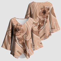 Hawaii Brown Hibiscus Pikake Lei Kimono Sleeve Blouse - Polynesian Pride