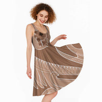 Hawaii Brown Hibiscus Pikake Lei Midi Dress - Polynesian Pride